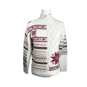 American Eagle Ivory Fair Isle Winter Snowflake Pullover Mock Neck Size XS
